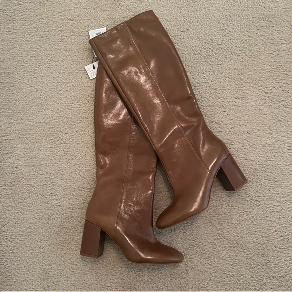 Zara HEELED LEATHER KNEE HIGH BOOTS Brown Knee-High Leather Boots sz 37 US 6.5 - Picture 6 of 10
